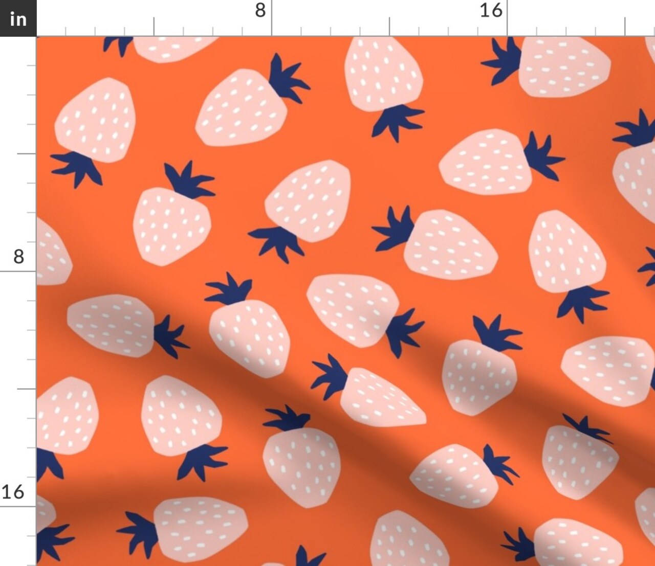 Bright Strawberry Pineberry Orange Pink Blue Whimsical Colorful Custom Printed Fabric by Spoonflower Various Fabrics by the Yard or Fat Quarter